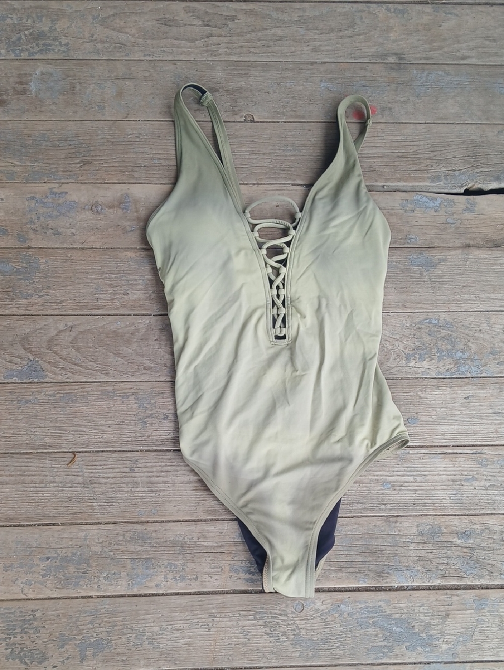 GUC Michael Kors Lace-Up Olive Green One-Piece Swimsuit Size 10